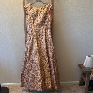 Vintage 1960s Anne’s vogue shoppe gold metallic full maxi dress